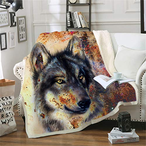 Fansu 3D Wolf Drucken Kuscheldecke Flanell Decke, Flauschig Weich und Warm Microfaser Leichte Plüsch Wohndecke Fleece Tagesdecke Decke für Sofa und Bett (150 x 200 cm,F) von FANSU