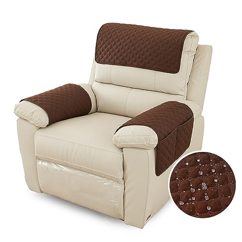 FANSU Sesselschoner Für Relaxsessel Mit Armlehnen, Sesselbezug Mit Taschen Für Fernsehsessel, Wasserdicht & rutschfest Möbelschutz für Sofa, Stuhl (1 Sitzer,Braun) von FANSU