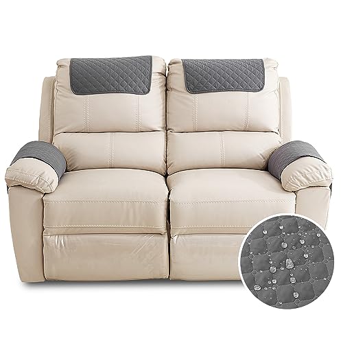 FANSU Sesselschoner Für Relaxsessel Mit Armlehnen, Sesselbezug Mit Taschen Für Fernsehsessel, Wasserdicht & rutschfest Möbelschutz für Sofa, Stuhl (2 Sitzer,Dunkelgrau) von FANSU