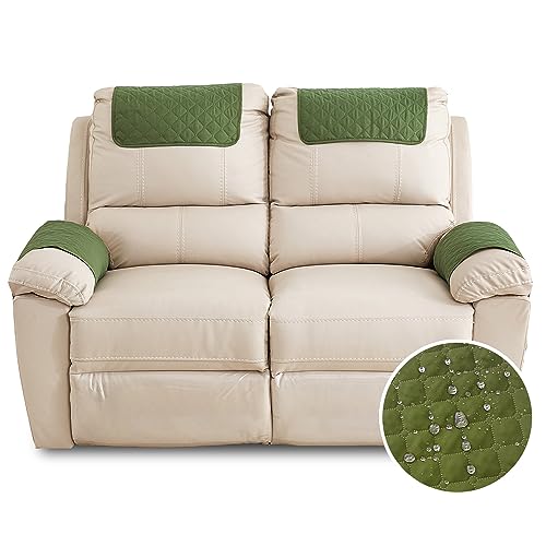 FANSU Sesselschoner Für Relaxsessel Mit Armlehnen, Sesselbezug Mit Taschen Für Fernsehsessel, Wasserdicht & rutschfest Möbelschutz für Sofa, Stuhl (2 Sitzer,Grün) von FANSU