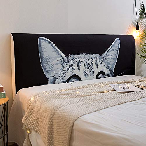 FANSU Bett Kopfteil Bezug Hussen, Katze Drucken Staubdicht Bettkopfteil Hussen Elastische Dehnbare All-Inclusive Staubdichte Abdeckung für Schlafzimmer Bett Dekor (Katze,220cm) von FANSU