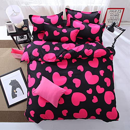 FANSU Herzen Bettwäsche 135x200 Kinder Mädchen Fuchsie Schwarze Bettwäsche Set- Superweiches Mikrofaser 2er Bettbezug mit Reißverschluss+ Kissenbezug 50x75cm von FANSU