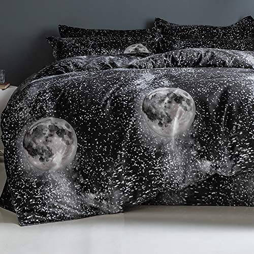 FANSU Bettwäsche-Set 4 teilig aus Mikrofaser - Galaxie Sternenhimmel Bedrucktes Bettwäsche Set mit Bettbezug Kopfkissenbezug Bettlaken für Kinder Erwachsene Schlafzimmer (Mondsterne,135x200cm) von FANSU