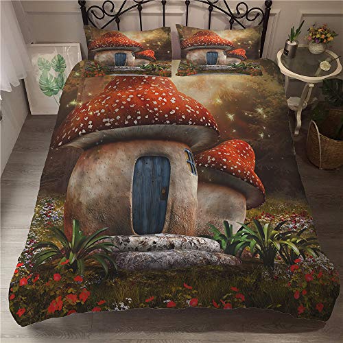 FANSU Bettwäsche-Set Bettbezug Kissenbezug, Mikrofaser Bedding Set Weich Haltbar Atmungsaktive - Pilz 3D-Druck (Pilz Haus,135x200cm(3pcs)) von FANSU