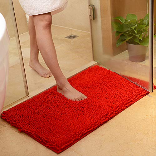 FANSU Chenille-Matte, Badezimmer rutschfest Badvorleger Weich Badteppich Waschbar Duschvorleger aus Chenille Mikrofaser Waschbar Badewanne Matten Wohnungsdekoration (40x60,Leuchtend rot) von FANSU