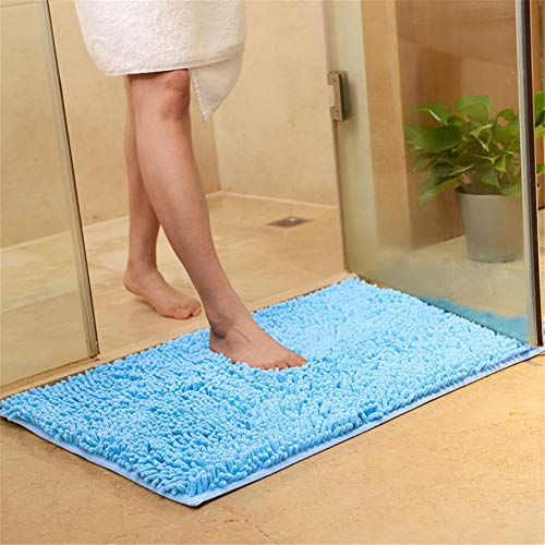 FANSU Chenille-Matte, Badezimmer rutschfest Badvorleger Weich Badteppich Waschbar Duschvorleger aus Chenille Mikrofaser Waschbar Badewanne Matten Wohnungsdekoration (50x80,Himmelblau) von FANSU