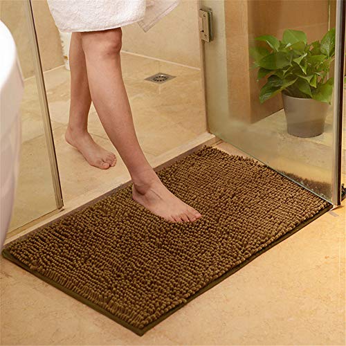 FANSU Chenille-Matte, Badezimmer rutschfest Badvorleger Weich Badteppich Waschbar Duschvorleger aus Chenille Mikrofaser Waschbar Badewanne Matten Wohnungsdekoration (60x90,Kaffee) von FANSU