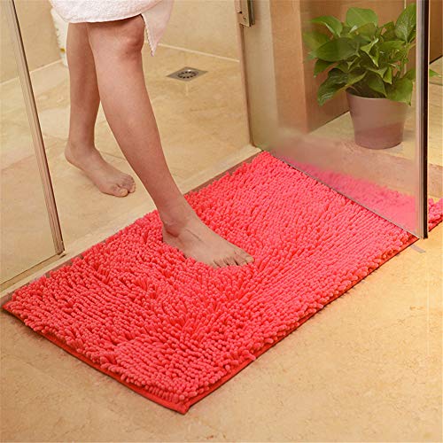 FANSU Chenille-Matte, Badezimmer rutschfest Badvorleger Weich Badteppich Waschbar Duschvorleger aus Chenille Mikrofaser Waschbar Badewanne Matten Wohnungsdekoration (60x90,Orange Rot) von FANSU