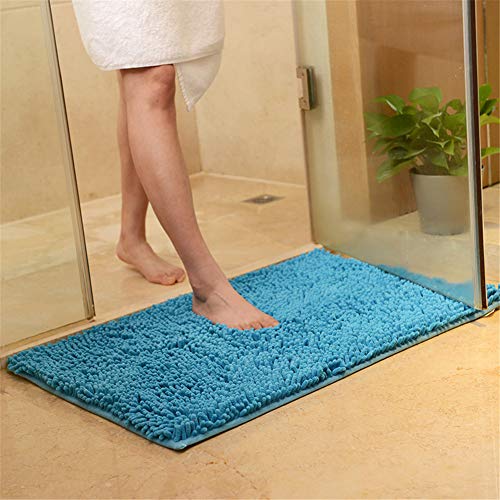 FANSU Chenille-Matte, Badezimmer rutschfest Badvorleger Weich Badteppich Waschbar Duschvorleger aus Chenille Mikrofaser Waschbar Badewanne Matten Wohnungsdekoration (60x90,See blau) von FANSU