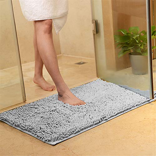 FANSU Chenille-Matte, Badezimmer rutschfest Badvorleger Weich Badteppich Waschbar Duschvorleger aus Chenille Mikrofaser Waschbar Badewanne Matten Wohnungsdekoration (60x90,Silber Asche) von FANSU