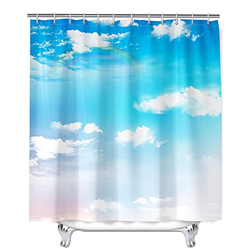 FANSU Duschvorhang 3D Drucken 100% Polyester Bad Vorhang Wasserdicht mit C-Form Kunststoff Haken mit 12 Ringe für Dusche und Badewanne (Regenbogen,150x180cm) von FANSU