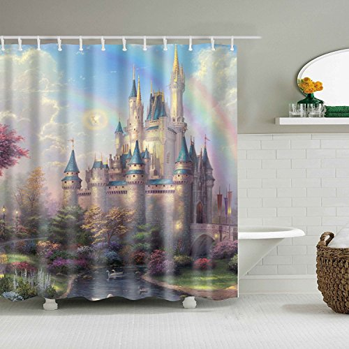 FANSU Duschvorhang Anti-Schimmel, 3D Drucken 100% Polyester Bad Vorhang Wasserdicht Anti-Bakteriell mit C-Form Kunststoff Haken mit 12 Ringe für Badzimmer (180x180cm,Schloss) von FANSU