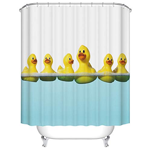 FANSU Duschvorhang Anti-Schimmel, 3D Drucken 100% Polyester Bad Vorhang Wasserdicht Anti-Bakteriell mit C-Form Kunststoff Haken mit 12 Ringe für Badzimmer (Gelbe Ente,120x180cm) von FANSU