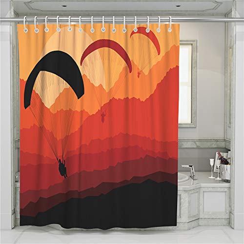 FANSU Duschvorhang Anti-Schimmel, 3D Drucken 100% Polyester Bad Vorhang Wasserdicht Anti-Bakteriell mit C-Form Kunststoff Haken mit 12 Ringe für Badzimmer (Orange,180x200cm) von FANSU