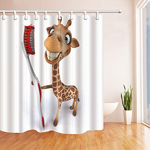 FANSU Duschvorhang Anti-Schimmel Wasserdicht Antibakteriell Tiere 3D Drucken, Polyester Transparent Karikatur Vorhang für Badzimmer Digitaldruck mit 12 Duschvorhangringe (120x180cm,Giraffe) von FANSU