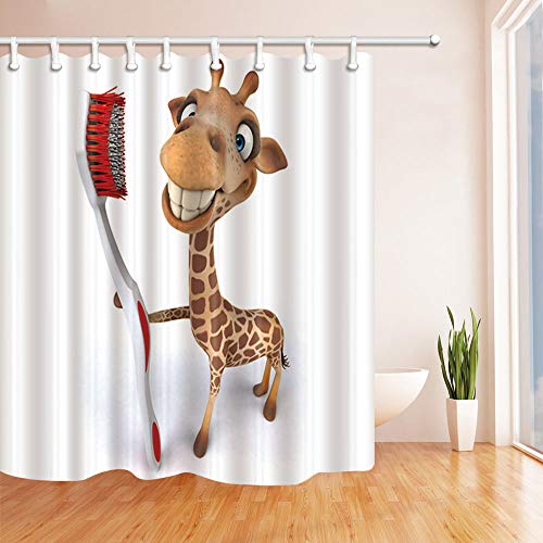 FANSU Duschvorhang Anti-Schimmel Wasserdicht Antibakteriell Tiere 3D Drucken, Polyester Transparent Karikatur Vorhang für Badzimmer Digitaldruck mit 12 Duschvorhangringe (180x200cm,Giraffe) von FANSU