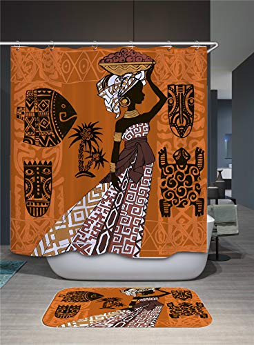 FANSU Duschvorhang Wasserdicht Anti-Schimmel Anti-Bakteriell, 3D Drucken 100% Polyester Bad Vorhang für Badzimmer mit C-Form Kunststoff Haken (Afrika,180x200cm) von FANSU