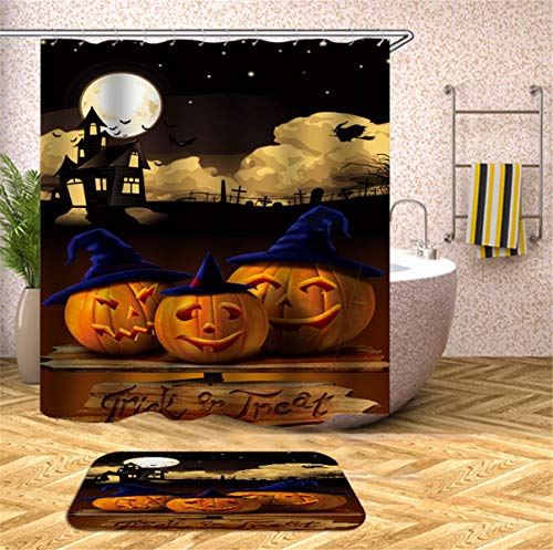 FANSU Duschvorhang Wasserdicht Anti-Schimmel Anti-Bakteriell, 3D Drucken 100% Polyester Bad Vorhang für Badzimmer mit C-Form Kunststoff Haken (Halloween 7,180x200cm) von FANSU