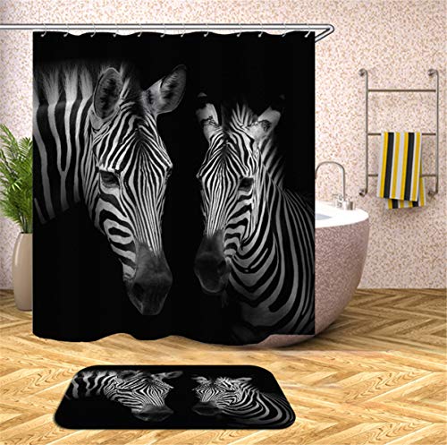 FANSU Duschvorhang Wasserdicht Anti-Schimmel Anti-Bakteriell, 3D Drucken 100% Polyester Bad Vorhang für Badzimmer mit C-Form Kunststoff Haken (Zebra,180x200cm) von FANSU