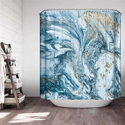 FANSU Duschvorhang Wasserdicht Anti-Schimmel Anti-Bakteriell, 3D Marmor Drucken 100% Polyester Bad Vorhang für Badzimmer mit C-Form Kunststoff Haken (Blau,150x180cm) von FANSU