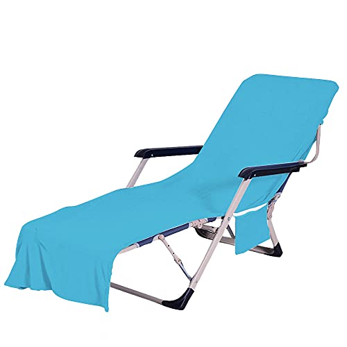 FANSU Einfarbig Schonbezug für Gartenliege Frottee Liegenauflage Garten Sonnenliege Handtuch mit 2 Taschen Stuhl Strandtuch für Schwimmbäder, Strände, Gartenhotels (75x210cm,Blau) von FANSU