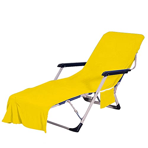 FANSU Einfarbig Schonbezug für Gartenliege Frottee Liegenauflage Garten Sonnenliege Handtuch mit 2 Taschen Stuhl Strandtuch für Schwimmbäder, Strände, Gartenhotels (75x210cm,Gelb) von FANSU