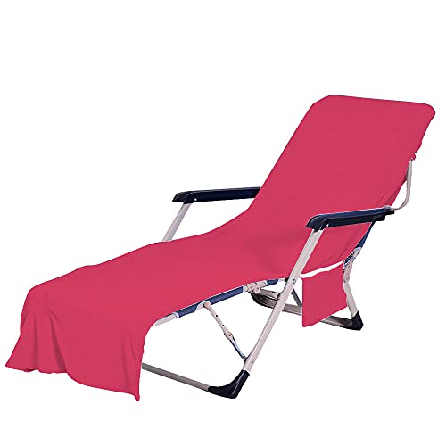 FANSU Einfarbig Schonbezug für Gartenliege Frottee Liegenauflage Garten Sonnenliege Handtuch mit 2 Taschen Stuhl Strandtuch für Schwimmbäder, Strände, Gartenhotels (75x210cm,Rot) von FANSU