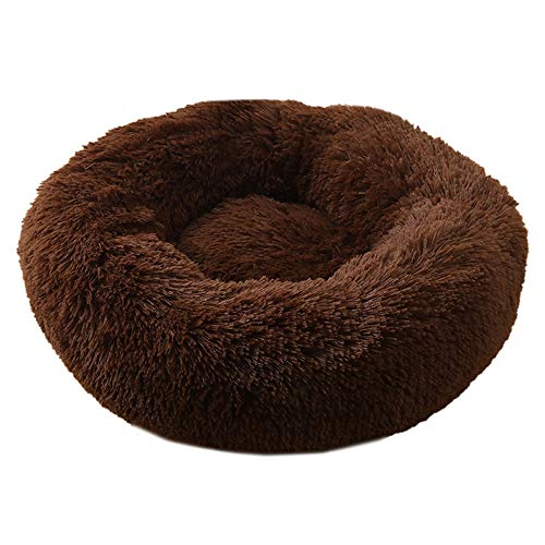 FANSU Hundebett rund Hundekissen Plüsch weichem Hundesofa rutschfest Base Katzenbett Donut Größe und Farbe wählbar (Dunkelbraun,120CM) von FANSU