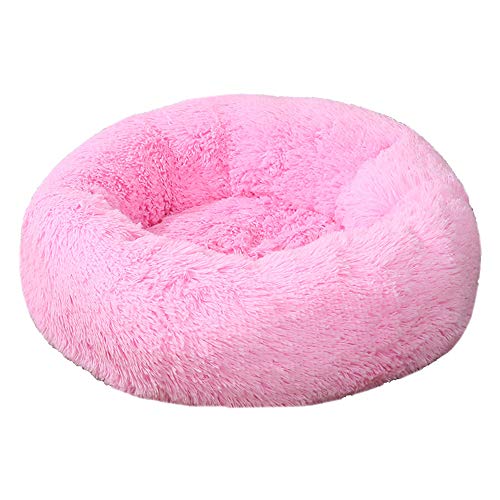 FANSU Hundebett rund Hundekissen Plüsch weichem Hundesofa rutschfest Base Katzenbett Donut Größe und Farbe wählbar (Leuchtend rosa,60CM) von FANSU