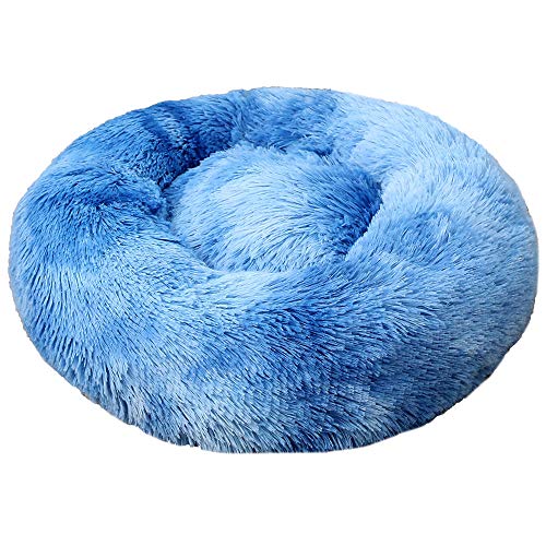 FANSU Hundebett rund Hundekissen Plüsch weichem Hundesofa rutschfest Base Katzenbett Donut Größe und Farbe wählbar (Tie-Dye Königsblau,100CM) von FANSU