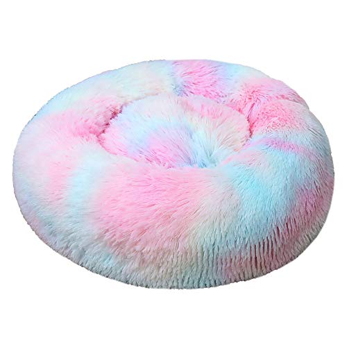 FANSU Hundebett rund Hundekissen Plüsch weichem Hundesofa rutschfest Base Katzenbett Donut Größe und Farbe wählbar (Tie-Dye bunt,100CM) von FANSU