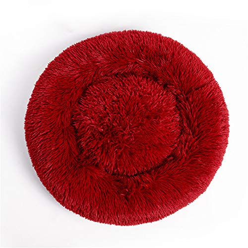 FANSU Hundebett rund Hundekissen Plüsch weichem Hundesofa rutschfest Base Katzenbett Donut Größe und Farbe wählbar (rot,50CM) von FANSU