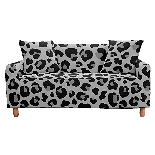 FANSU Leopard Sofabezug 1/2/3/4 Sitze, Rutschfester Waschbarer Leopard Muster Personalisiert Sofa Überzug, All-Inclusive Elastischer Sofahusse mit Armlehne für Wohnzimmern (Grau,1 Sitzer) von FANSU