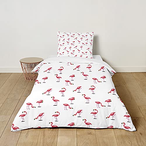 FANSU Mädchen Bettwäsche Set, 3D Nordischer Rosa Flamingo Muster Kinder Bettwäsche 2 Teilig mit Bettbezug und Kissenbezug, Sanft Microfaser Bettwäsche Set (Flamingo A,100x135cm + 40x60cm) von FANSU