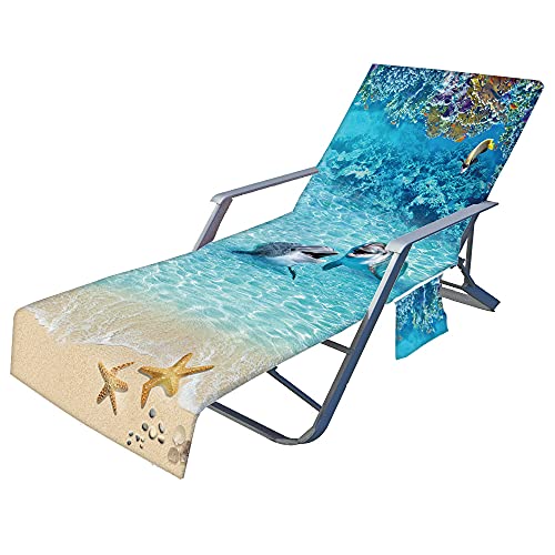 FANSU Ozean Schonbezug für Gartenliege Frottee Liegenauflage Garten Sonnenliege Handtuch mit 2 Taschen Stuhl Strandtuch für Schwimmbäder Strände Gartenhotels (Delfin,75x210cm) von FANSU