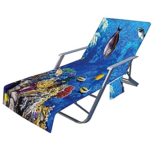 FANSU Ozean Schonbezug für Gartenliege Frottee Liegenauflage Garten Sonnenliege Handtuch mit 2 Taschen Stuhl Strandtuch für Schwimmbäder Strände Gartenhotels (Koralle,75x210cm) von FANSU