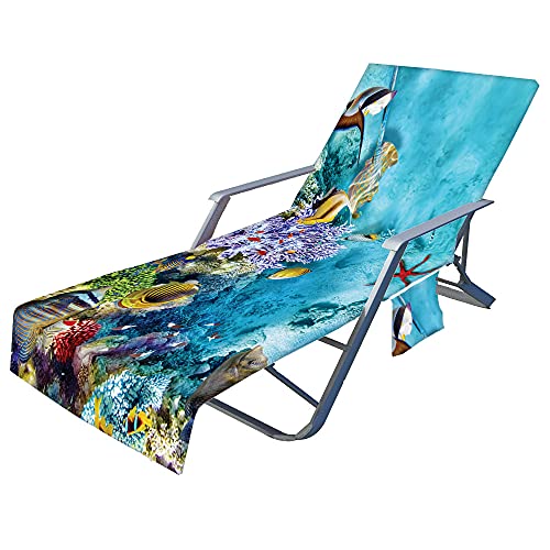 FANSU Ozean Schonbezug für Gartenliege Frottee Liegenauflage Garten Sonnenliege Handtuch mit 2 Taschen Stuhl Strandtuch für Schwimmbäder Strände Gartenhotels (Paradies,75x210cm) von FANSU
