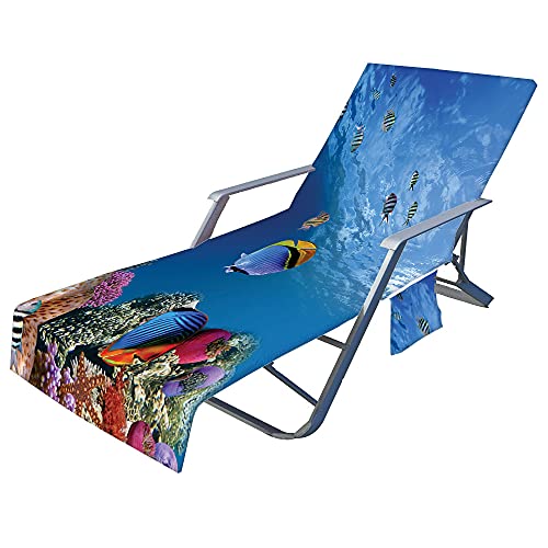 FANSU Ozean Schonbezug für Gartenliege Frottee Liegenauflage Garten Sonnenliege Handtuch mit 2 Taschen Stuhl Strandtuch für Schwimmbäder Strände Gartenhotels (Tropischer Fisch,75x210cm) von FANSU