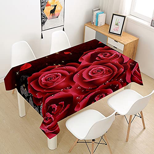 FANSU Rose Tischdecke Wasserdicht Tischwäsche Küchentischabdeckung, Rechteckige Wasserabweisend Abwaschbar 3D Tischtuch für Küche Esstisch Quadratischer Tisc Dekoration (Rot,100x140cm) von FANSU