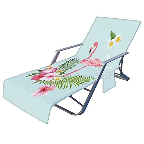 FANSU Schonbezug für Gartenliege Frottee Liegenauflage Flamingo Garten Sonnenliege Handtuch mit 2 Taschen Stuhl Strandtuch für Schwimmbäder, Strände, Gartenhotels (Blaue Pflanze,75x210cm) von FANSU