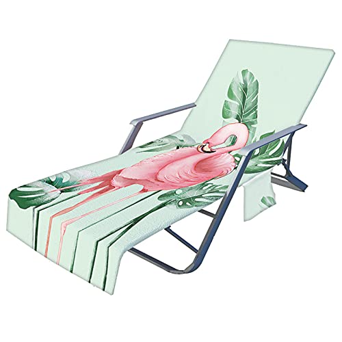 FANSU Schonbezug für Gartenliege Frottee Liegenauflage Flamingo Garten Sonnenliege Handtuch mit 2 Taschen Stuhl Strandtuch für Schwimmbäder, Strände, Gartenhotels (Hellgrün Monstera,75x210cm) von FANSU