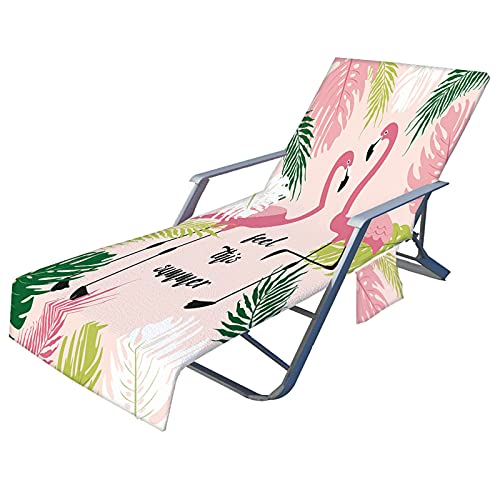 FANSU Schonbezug für Gartenliege Frottee Liegenauflage Flamingo Garten Sonnenliege Handtuch mit 2 Taschen Stuhl Strandtuch für Schwimmbäder, Strände, Gartenhotels (Rosa Blätter,75x210cm) von FANSU