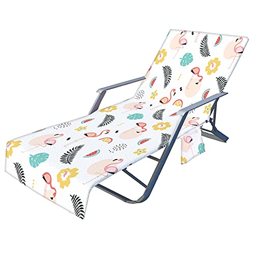 FANSU Schonbezug für Gartenliege Frottee Liegenauflage Flamingo Garten Sonnenliege Handtuch mit 2 Taschen Stuhl Strandtuch für Schwimmbäder, Strände, Gartenhotels (Weiße Karikatur,75x210cm) von FANSU