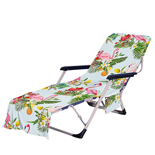 FANSU Schonbezug für Gartenliege Frottee Liegenauflage Garten Sonnenliege Handtuch mit 2 Taschen Stuhl Strandtuch für Schwimmbäder, Strände, Gartenhotels (75x210cm,Flamingo) von FANSU