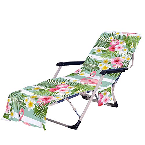 FANSU Schonbezug für Gartenliege Frottee Liegenauflage Garten Sonnenliege Handtuch mit 2 Taschen Stuhl Strandtuch für Schwimmbäder, Strände, Gartenhotels (75x210cm,Flamingo) von FANSU
