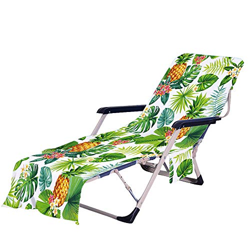 FANSU Schonbezug für Gartenliege Frottee Liegenauflage Garten Sonnenliege Handtuch mit 2 Taschen Stuhl Strandtuch für Schwimmbäder, Strände, Gartenhotels (75x210cm,Grüne Pflanzen) von FANSU
