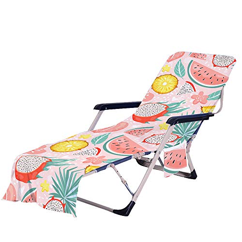 FANSU Schonbezug für Gartenliege Frottee Liegenauflage Garten Sonnenliege Handtuch mit 2 Taschen Stuhl Strandtuch für Schwimmbäder, Strände, Gartenhotels (Ananas,75x210cm) von FANSU
