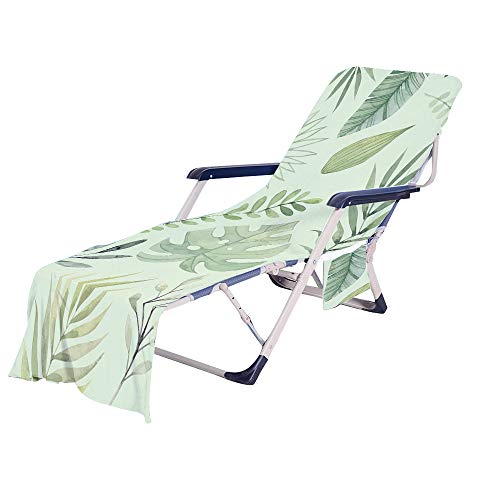 FANSU Schonbezug für Gartenliege Frottee Liegenauflage Garten Sonnenliege Handtuch mit 2 Taschen Stuhl Strandtuch für Schwimmbäder, Strände, Gartenhotels (Blätter,75x210cm) von FANSU