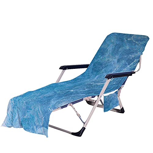 FANSU Schonbezug für Gartenliege Frottee Liegenauflage Garten Sonnenliege Handtuch mit 2 Taschen Stuhl Strandtuch für Schwimmbäder, Strände, Gartenhotels (Blaues Meer,75x210cm) von FANSU