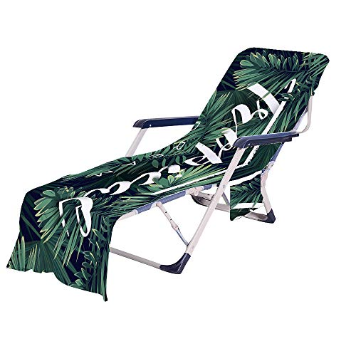 FANSU Schonbezug für Gartenliege Frottee Liegenauflage Garten Sonnenliege Handtuch mit 2 Taschen Stuhl Strandtuch für Schwimmbäder, Strände, Gartenhotels (Dunkelgrün,75x210cm) von FANSU